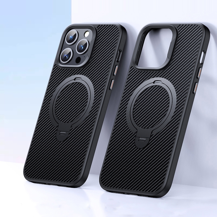

For iPhone 13 Pro Double Ring MagSafe Holder Carbon Fiber Phone Case(Black)