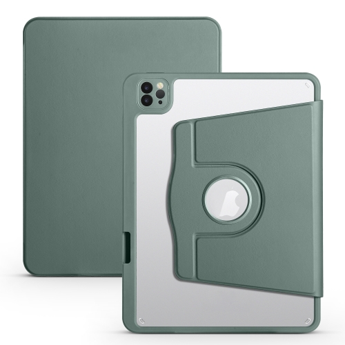 

For iPad Air 13 2024 Acrylic 360 Degree Rotation Holder Leather Tablet Case(Pine Green)