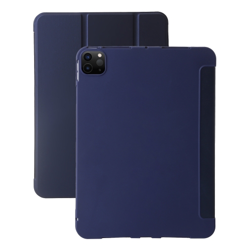 

For iPad Pro 13 2024 Three-fold Holder Flip Tablet Leather Case(Dark Blue)