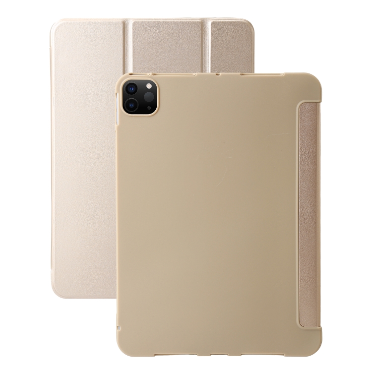

For iPad Pro 13 2024 Three-fold Holder Flip Tablet Leather Case(Gold)