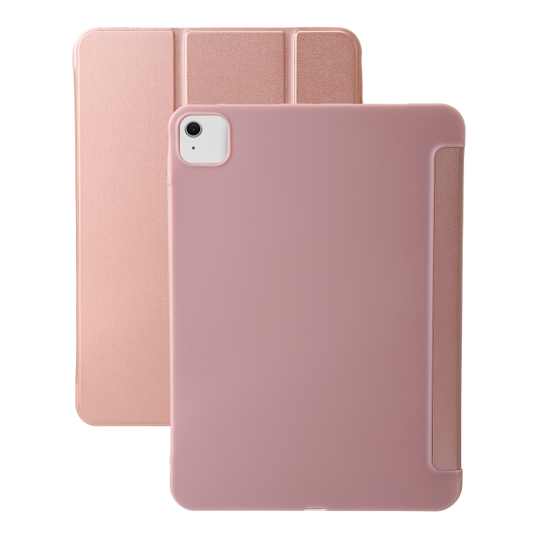 

For iPad Air 11 2024 Three-fold Holder Flip Tablet Leather Case(Rose Gold)