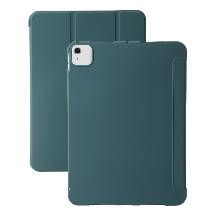 

For iPad Air 11 2024 Three-fold Holder Flip Tablet Leather Case(Dark Green)