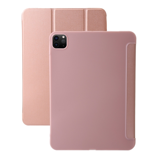 

For iPad Pro 11 2024 Three-fold Holder Flip Tablet Leather Case(Rose Gold)