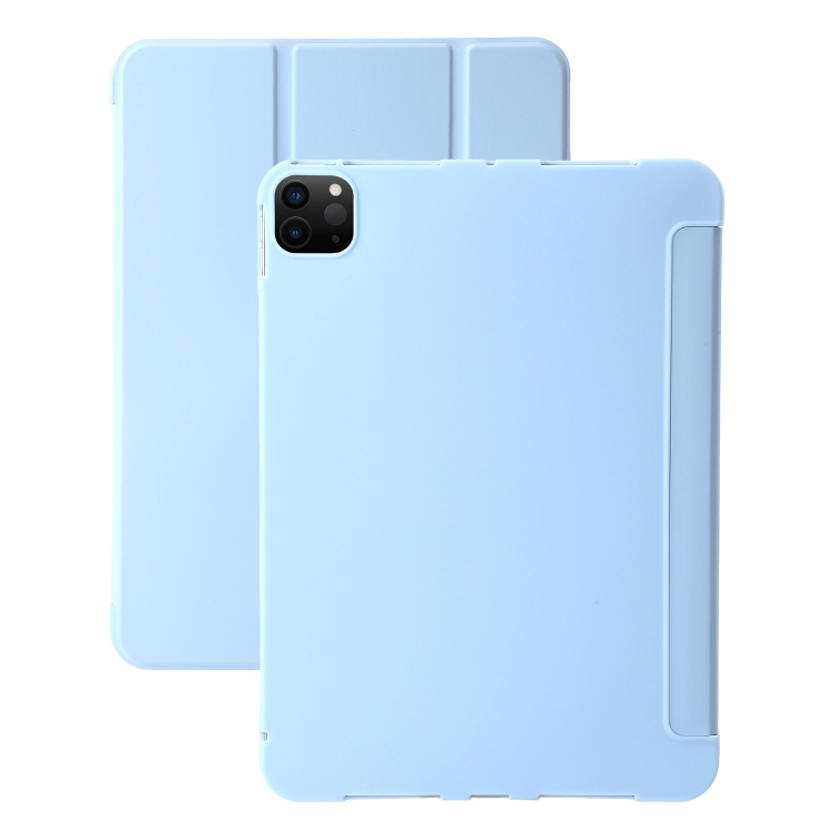 

For iPad Pro 11 2024 Three-fold Holder Flip Tablet Leather Case(Sky Blue)