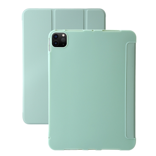 

For iPad Pro 11 2024 Three-fold Holder Flip Tablet Leather Case(Mint Green)