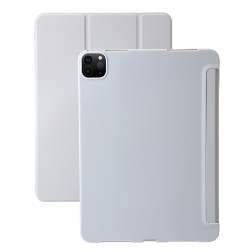 

For iPad Pro 11 2024 Three-fold Holder Flip Tablet Leather Case(Grey)