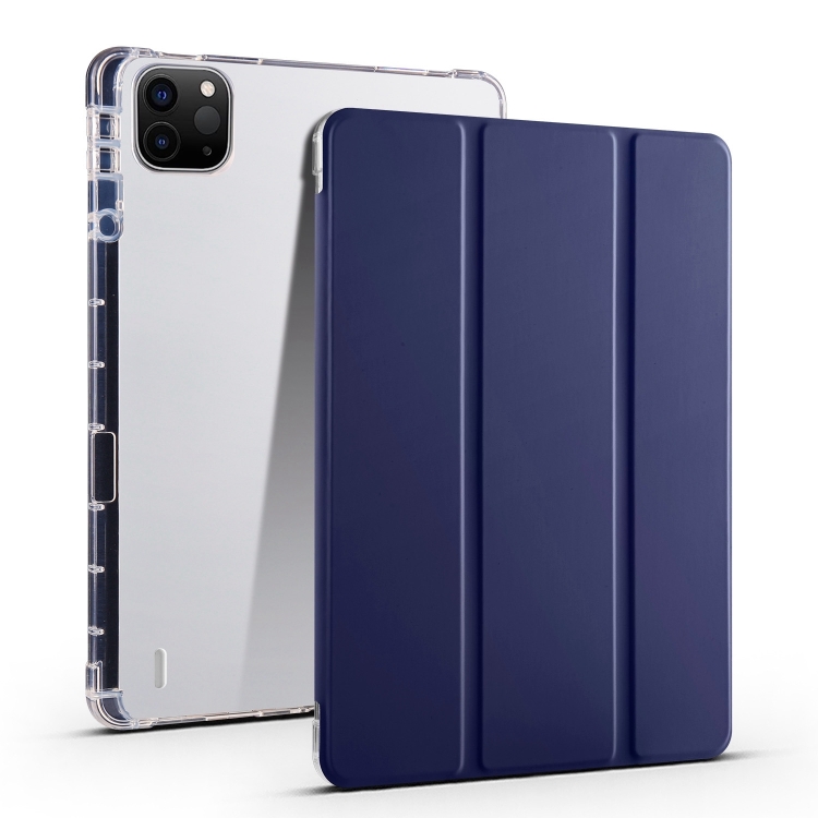 

For iPad Air 11 2024 3-fold Clear TPU Smart Leather Tablet Case with Pen Slot(Dark Blue)