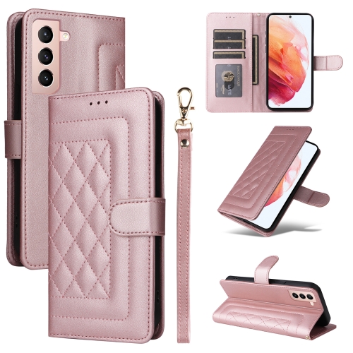 

For Samsung Galaxy S21 5G Diamond Lattice Leather Flip Phone Case(Rose Gold)