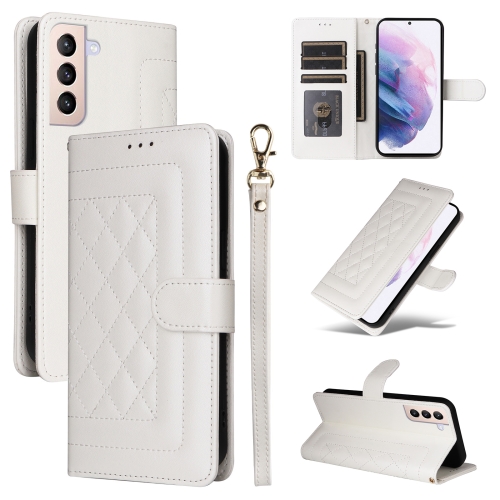 

For Samsung Galaxy S21+ 5G Diamond Lattice Leather Flip Phone Case(White)