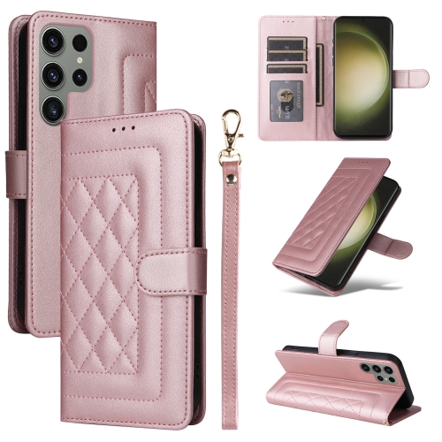 

For Samsung Galaxy S23 Ultra 5G Diamond Lattice Leather Flip Phone Case(Rose Gold)