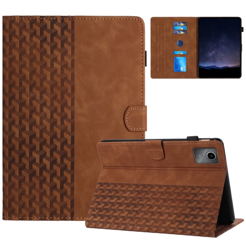 

For Lenovo Tab M11/Xiaoxin Pad 11 2024 Building Blocks Embossed Leather Smart Tablet Case(Brown)