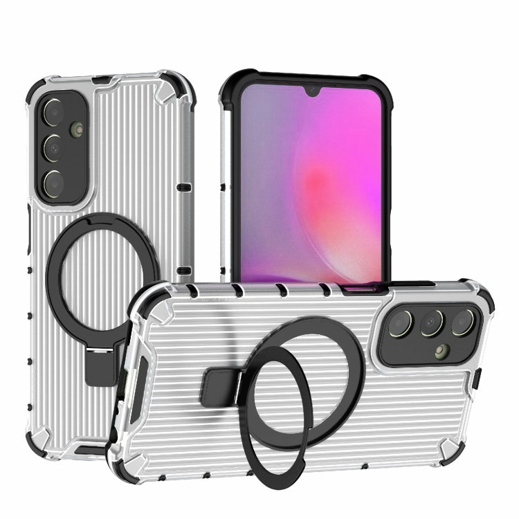 

For Samsung Galaxy A25 4G Grating Holder Shockproof Phone Case(Transparent)