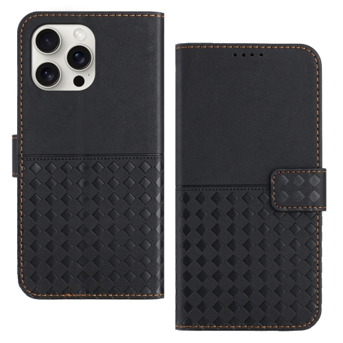 

For iPhone 15 Pro Woven Embossed RFID Blocking Leather Phone Case(Black)