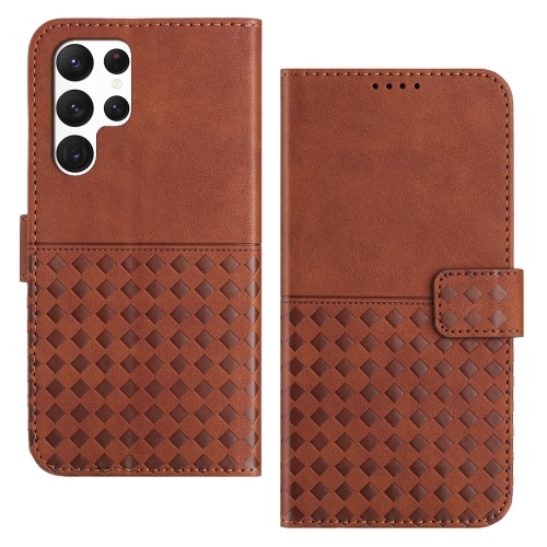 

For Samsung Galaxy S23 Ultra 5G Woven Embossed RFID Blocking Leather Phone Case(Brown)