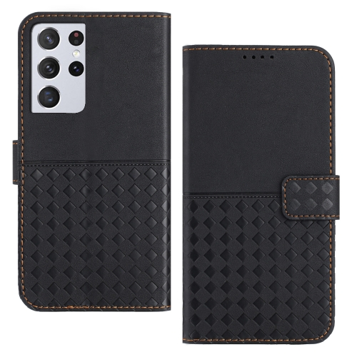 

For Samsung Galaxy S21 Ultra 5G Woven Embossed RFID Blocking Leather Phone Case(Black)