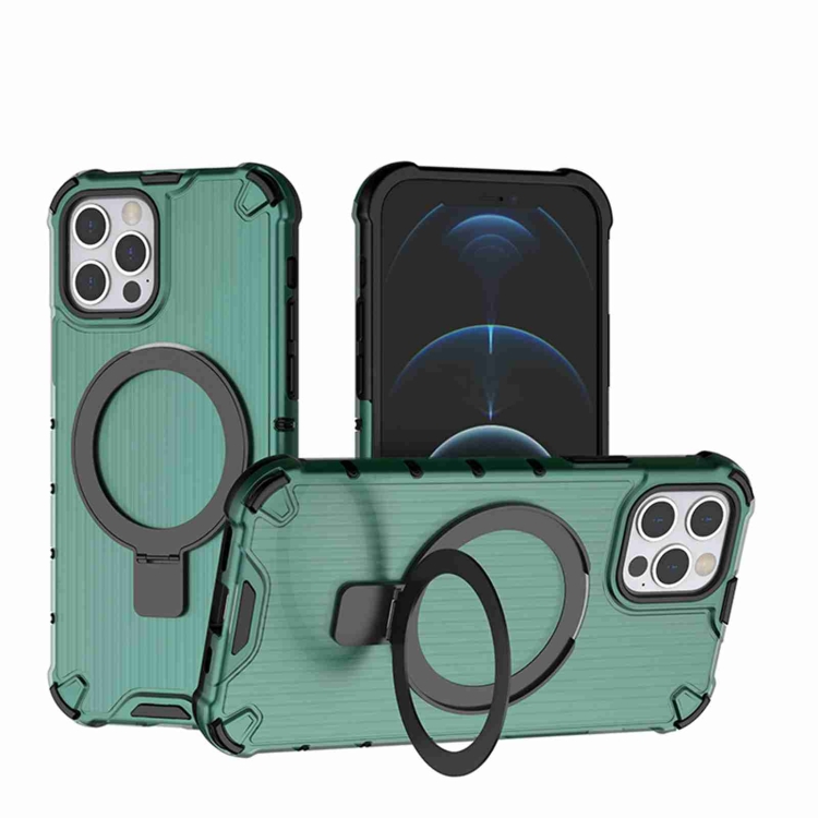 

For iPhone 12 Pro Grating Holder Shockproof Phone Case(Green)