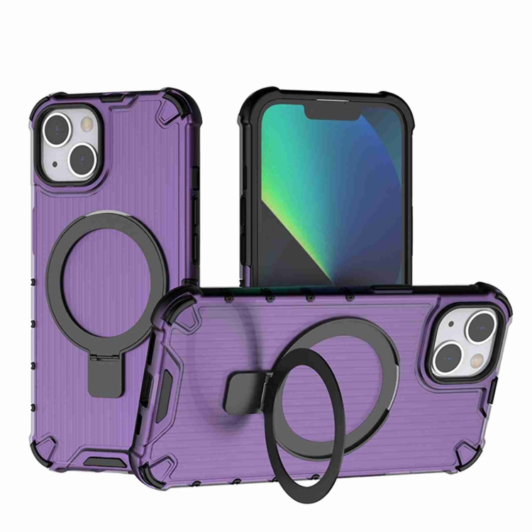 

For iPhone 13 Grating Holder Shockproof Phone Case(Purple)