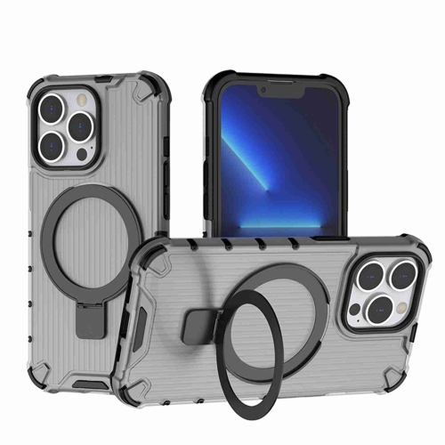 

For iPhone 13 Pro Grating Holder Shockproof Phone Case(Transparent Black)