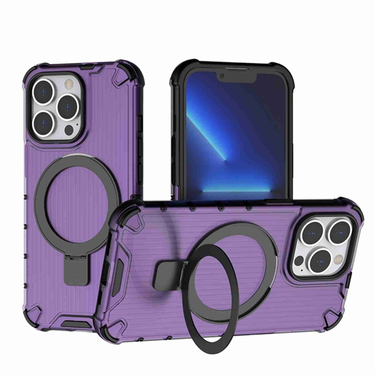 

For iPhone 13 Pro Grating Holder Shockproof Phone Case(Purple)