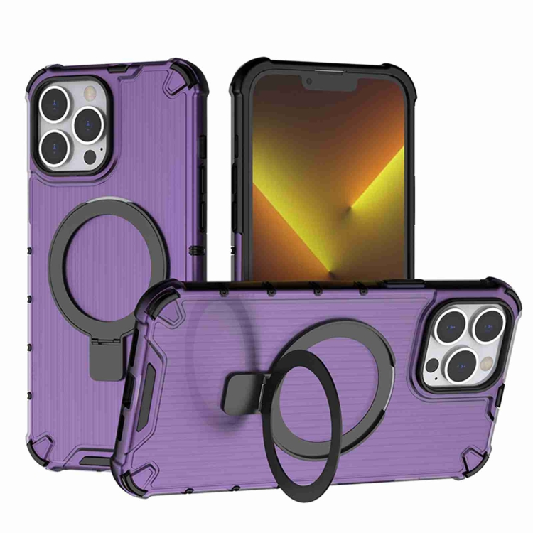 

For iPhone 13 Pro Max Grating Holder Shockproof Phone Case(Purple)