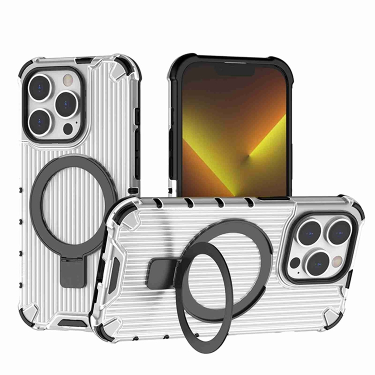 

For iPhone 14 Pro Grating Holder Shockproof Phone Case(Transparent)