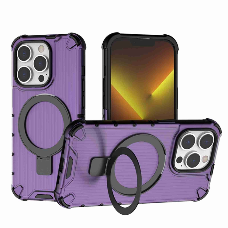 

For iPhone 14 Pro Grating Holder Shockproof Phone Case(Purple)