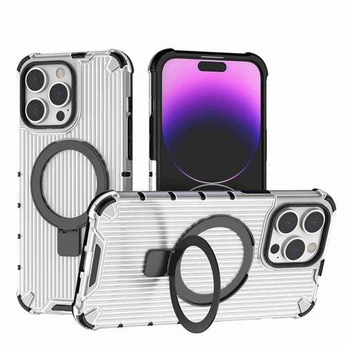 

For iPhone 14 Pro Max Grating Holder Shockproof Phone Case(Transparent)