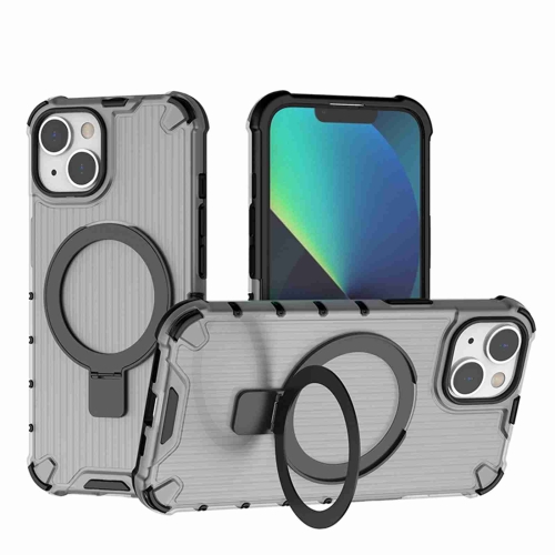 

For iPhone 15 Grating Holder Shockproof Phone Case(Transparent Black)