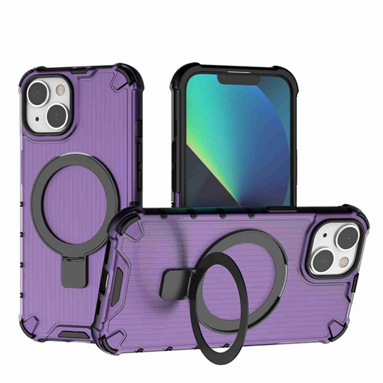 

For iPhone 15 Grating Holder Shockproof Phone Case(Purple)
