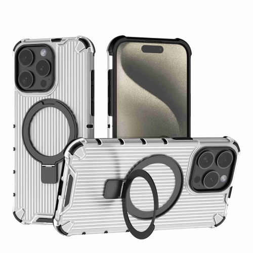 

For iPhone 15 Pro Grating Holder Shockproof Phone Case(Transparent)