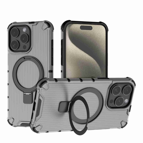 

For iPhone 15 Pro Grating Holder Shockproof Phone Case(Transparent Black)