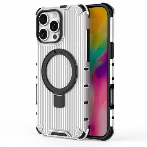 

For iPhone 16 Pro Max Grating Holder Shockproof Phone Case(Transparent)