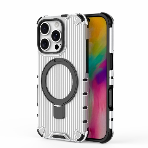 

For iPhone 16 Pro Grating Holder Shockproof Phone Case(Transparent)