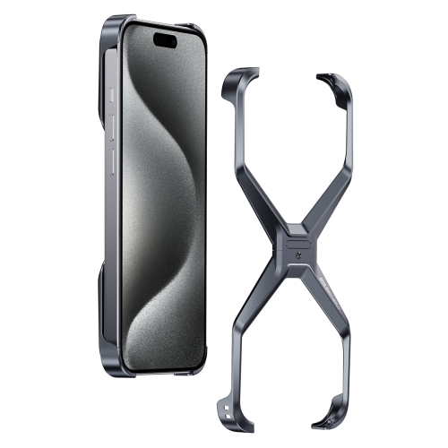 

For iPhone 15 Pro Max Frameless X-shaped Metal Phone Case(Grey)