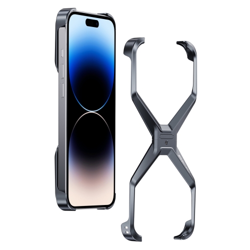 

For iPhone 13 Pro / 14 Pro Frameless X-shaped Metal Phone Case(Grey)