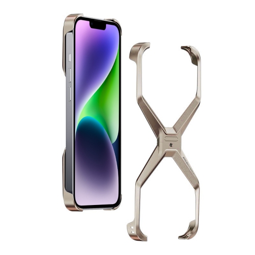 

For iPhone 13 / 14 Frameless X-shaped Metal Phone Case(Titanium Gold)
