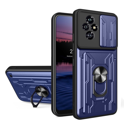 

For Honor 200 Sliding Camshield TPU+PC Phone Case with Card Slot(Blue)