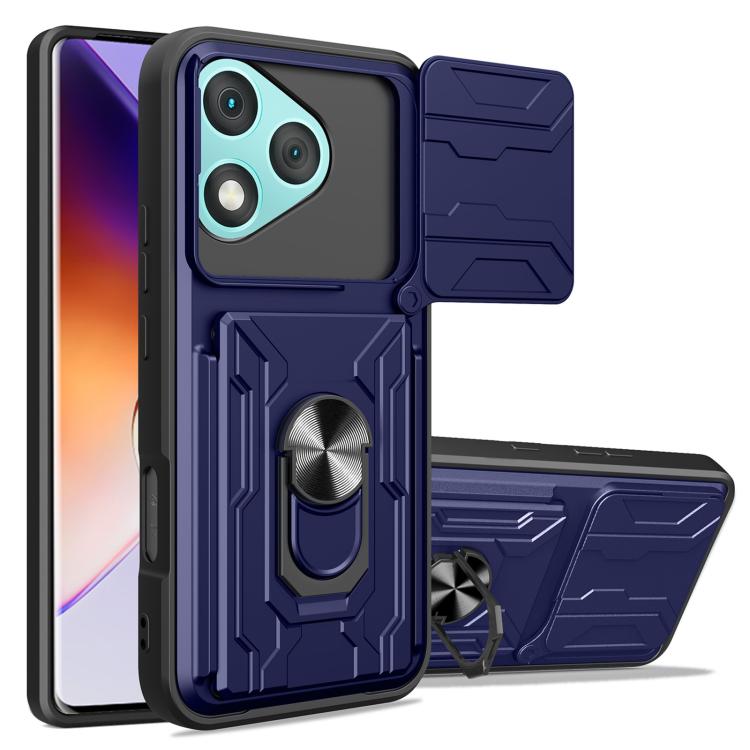 

For Honor 400 Lite Global Sliding Camshield TPU+PC Phone Case with Card Slot(Blue)