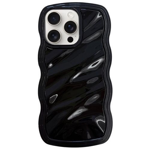 

For iPhone 15 Pro Solid Color Waves PC Hybrid TPU Phone Case(Black)