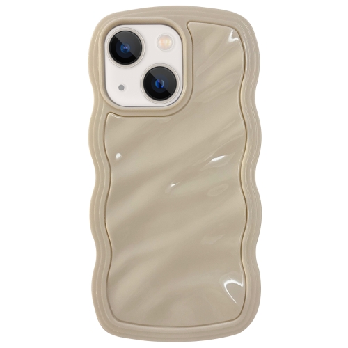 

For iPhone 14 Solid Color Waves PC Hybrid TPU Phone Case(Beige)