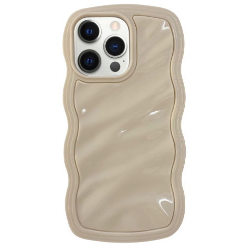 

For iPhone 12 Pro Max Solid Color Waves PC Hybrid TPU Phone Case(Beige)