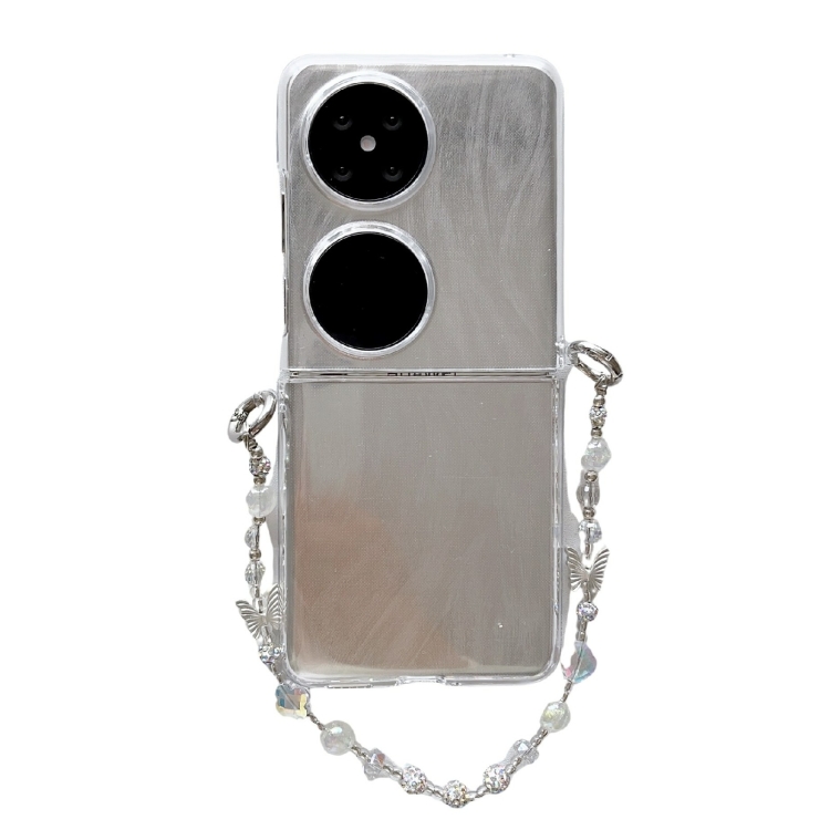 

For Huawei Pocket 2 Feather Butterfly Pattern PC Side Buckle Full Coverage Shockproof Phone Case with Bracelet(Feather)
