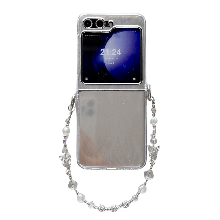 

For Samsung Galaxy Z Flip6 Feather Butterfly Pattern PC Side Buckle Full Coverage Shockproof Phone Case with Bracelet(Feather)
