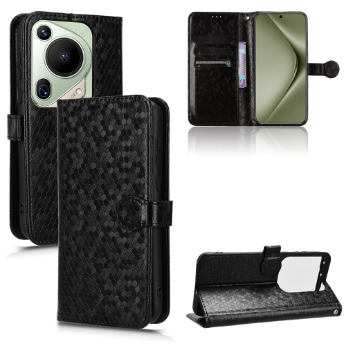 

For Huawei Pura 70 Ultra Honeycomb Dot Texture Leather Phone Case(Black)