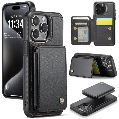 

For iPhone 15 Pro Max JEEHOOD J05 Business Magnetic Style RFID Leather Phone Case(Black)