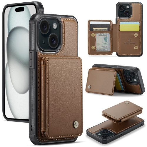 

For iPhone 15 JEEHOOD J05 Business Magnetic Style RFID Leather Phone Case(Brown)