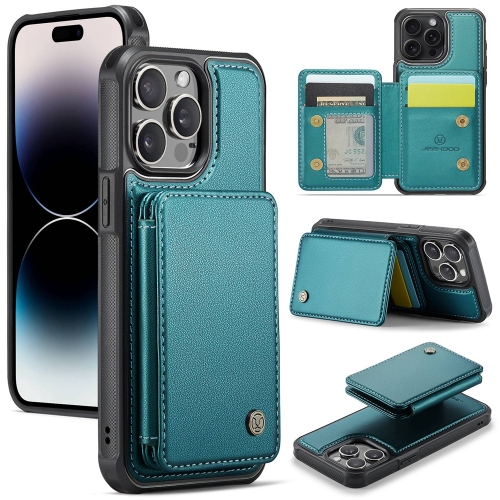 

For iPhone 14 Pro Max JEEHOOD J05 Business Magnetic Style RFID Leather Phone Case(Blue Green)