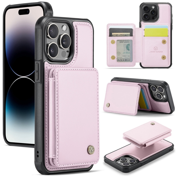 

For iPhone 14 Pro JEEHOOD J05 Business Magnetic Style RFID Leather Phone Case(Pink)