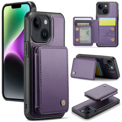 

For iPhone 14 Plus JEEHOOD J05 Business Magnetic Style RFID Leather Phone Case(Purple)