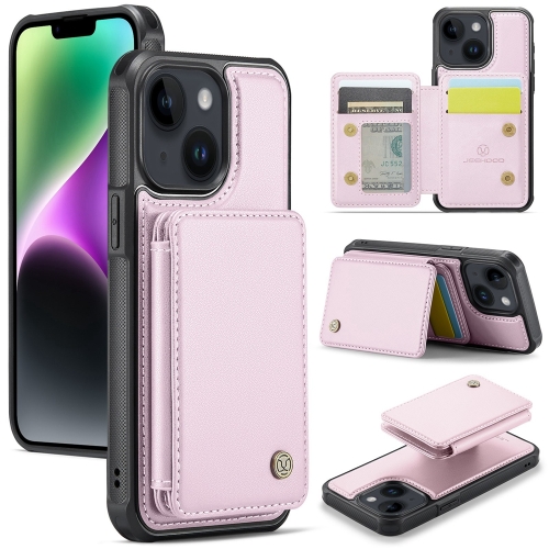 

For iPhone 14 Plus JEEHOOD J05 Business Magnetic Style RFID Leather Phone Case(Pink)